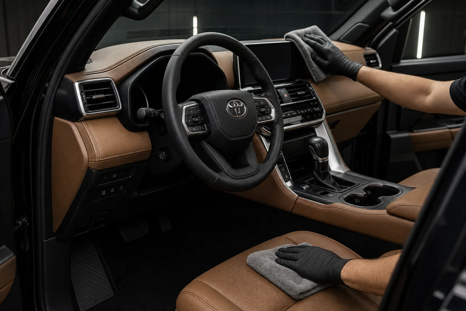 Cuidado profesional del interior premium de un Toyota