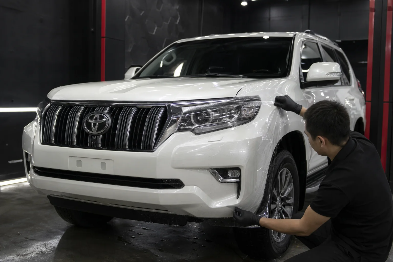 Aplicación profesional de PPF transparente sobre un Toyota